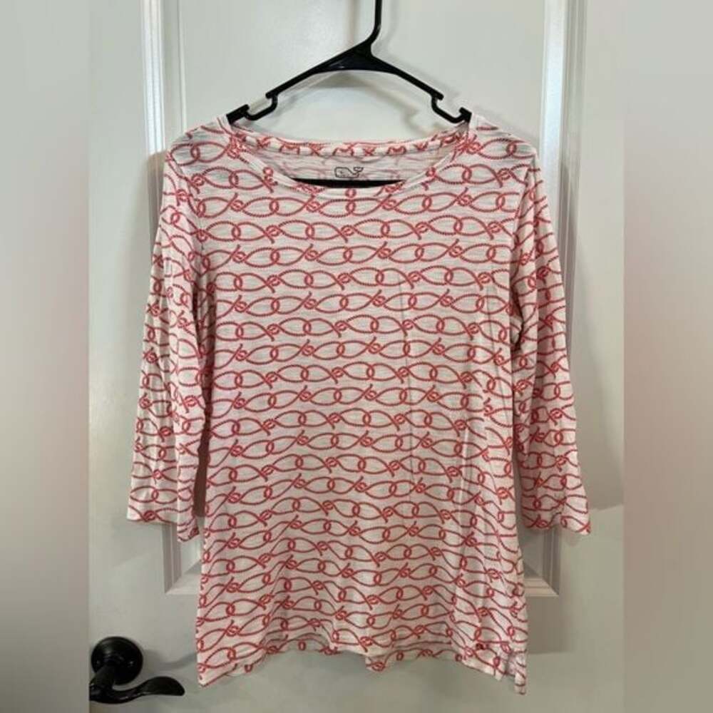Vineyard Vines Women’s Nautical Rope Orange 3/4 Sleeve Shirt Size SM